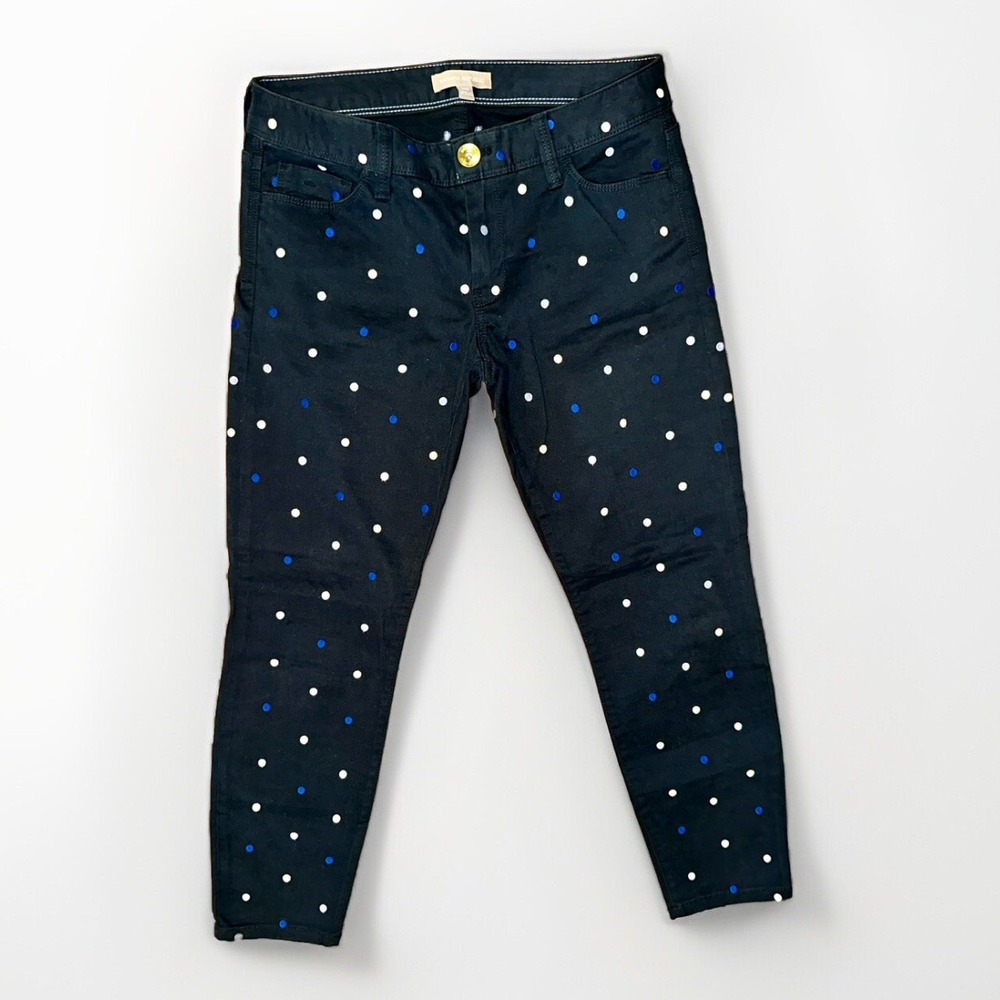 Banana Republic Polka Dot Skinny Ankle Pants Navy Blue Embroidered Women 26S